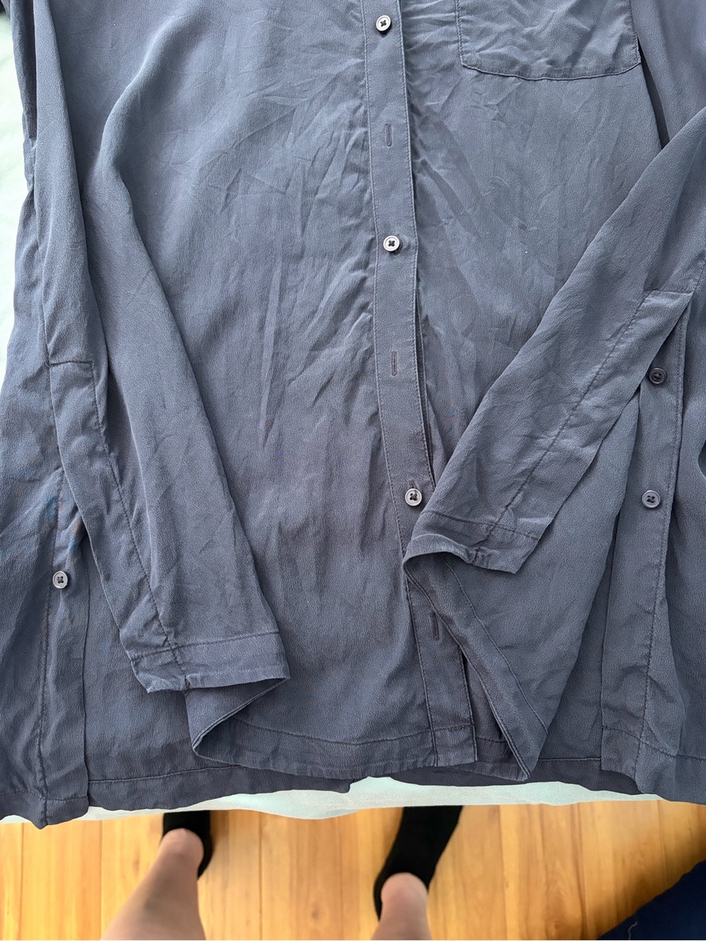 Athleta Lightweight Button-Up Shirt in Navy Blue